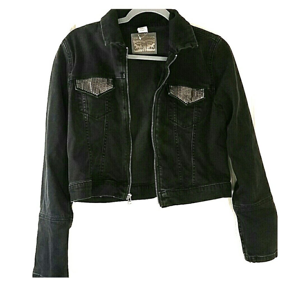 Levi Strauss Rare Cropped Black Jean Jacket Size M
